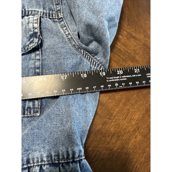 SHEIN Denim Dress Medium Snap Tiered Blue Cotton Long Sleeve Chambray - Picture 5 of 7